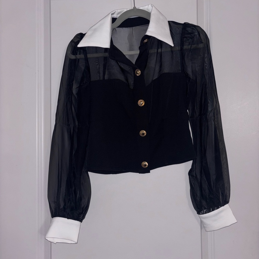 Lulu's Black Sheer Blouse with White Collar